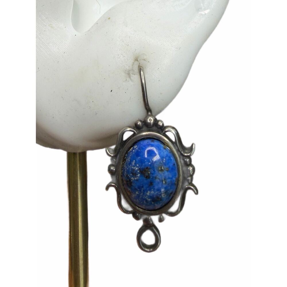 Sterling Silver Oval Lapis Lazuli Concha Earrings 925 (M) Stamped